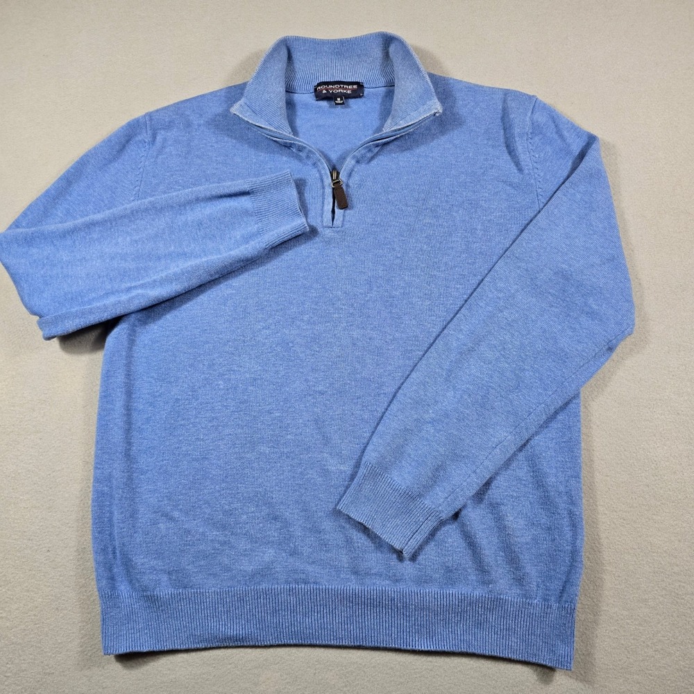 Roundtree & Yorke Mens Medium Blue Sweater 1/4 Zip Pullover Cotton Blend Solid - Picture 3 of 8